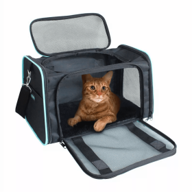 GOOPAWS Soft-Sided Kennel Pet Carrier for Small Dogs, Cats, Puppy, Airline Approved Cat Carriers Dog Carrier Collapsible, Travel Handbag & Car Seat (Color: Black / Blue, Option: Polyester, size: 17" x 10" x 11.5")