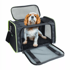 GOOPAWS Soft-Sided Kennel Pet Carrier for Small Dogs, Cats, Puppy, Airline Approved Cat Carriers Dog Carrier Collapsible, Travel Handbag & Car Seat (Color: Black / Green, Option: Polyester, size: 19" x 12" x 12")