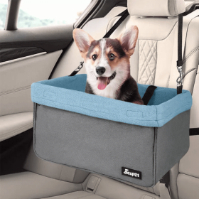JESPET & GOOPAWS Dog Booster Seats for Cars, Portable Dog Car Seat Travel Carrier with Seat Belt for 24lbs Pets (Color: grey, Option: Polyester, size: 16" L x 13" D x 9" H)