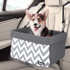 JESPET & GOOPAWS Dog Booster Seats for Cars, Portable Dog Car Seat Travel Carrier with Seat Belt for 24lbs Pets (Color: Gray Stripe, Option: Polyester, size: 16" L x 13" D x 9" H)