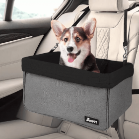 JESPET & GOOPAWS Dog Booster Seats for Cars, Portable Dog Car Seat Travel Carrier with Seat Belt for 24lbs Pets (Color: Black, Option: Polyester, size: 16" L x 13" D x 9" H)