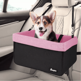 JESPET & GOOPAWS Dog Booster Seats for Cars, Portable Dog Car Seat Travel Carrier with Seat Belt for 24lbs Pets (Color: pink, Option: Polyester, size: 16" L x 13" D x 9" H)