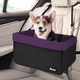 JESPET & GOOPAWS Dog Booster Seats for Cars, Portable Dog Car Seat Travel Carrier with Seat Belt for 24lbs Pets (Color: Purple, Option: Polyester, size: 16" L x 13" D x 9" H)