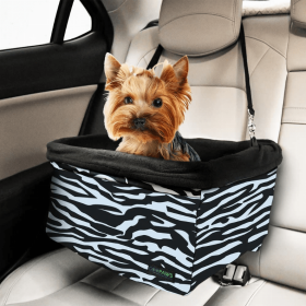 JESPET & GOOPAWS Dog Booster Seats for Cars, Portable Dog Car Seat Travel Carrier with Seat Belt for 24lbs Pets (Color: Zebra, Option: Polyester, size: 16" L x 13" D x 9" H)