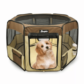 JESPET Pet Dog Playpens 36", 45" & 61" Portable Soft Dog Exercise Pen Kennel with Carry Bag for Puppy Cats Kittens Rabbits, Indoor/Outdoor Use (Color: Coffee, Option: Polyester, size: 36x36x24 Inch)
