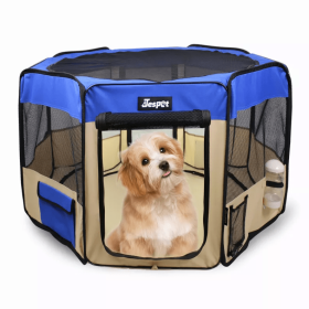 JESPET Pet Dog Playpens 36", 45" & 61" Portable Soft Dog Exercise Pen Kennel with Carry Bag for Puppy Cats Kittens Rabbits, Indoor/Outdoor Use (Color: Blue, Option: Polyester, size: 45x45x24 Inch)