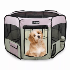 JESPET Pet Dog Playpens 36", 45" & 61" Portable Soft Dog Exercise Pen Kennel with Carry Bag for Puppy Cats Kittens Rabbits, Indoor/Outdoor Use (Color: pink, Option: Polyester, size: 61x61x30 Inch)