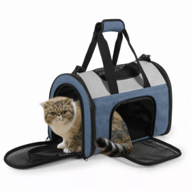 JESPET Soft-Sided Kennel Pet Carrier for Small Dogs, Cats, Puppy, Airline Approved Cat Carriers Dog Carrier Collapsible, Travel Handbag & Car Seat (Color: Blue Grey, Option: Polyester, size: 16" x 10" x 11")