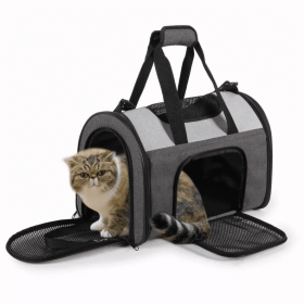JESPET Soft-Sided Kennel Pet Carrier for Small Dogs, Cats, Puppy, Airline Approved Cat Carriers Dog Carrier Collapsible, Travel Handbag & Car Seat (Color: Smoke Grey, Option: Polyester, size: 16" x 10" x 11")