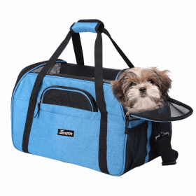 JESPET Soft-Sided Kennel Pet Carrier for Small Dogs, Cats, Puppy, Airline Approved Cat Carriers Dog Carrier Collapsible, Travel Handbag & Car Seat (Color: Turquoise Blue, Option: Polyester, size: 17" x 9" x 11.5")