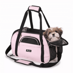 JESPET Soft-Sided Kennel Pet Carrier for Small Dogs, Cats, Puppy, Airline Approved Cat Carriers Dog Carrier Collapsible, Travel Handbag & Car Seat (Color: pink, Option: Polyester, size: 17" x 9" x 11.5")