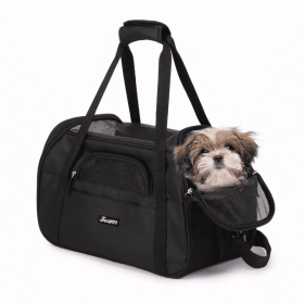JESPET Soft-Sided Kennel Pet Carrier for Small Dogs, Cats, Puppy, Airline Approved Cat Carriers Dog Carrier Collapsible, Travel Handbag & Car Seat (Color: Black, Option: Polyester, size: 19" x 10" x 13")