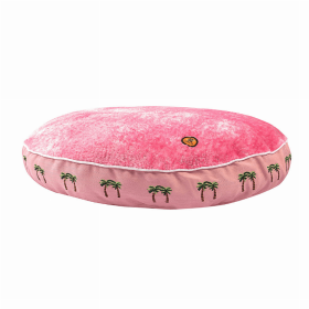 Halo Palm Trees Round Dog Bed (Color: pink, size: L)