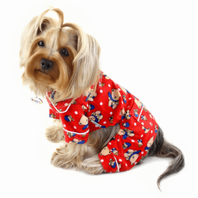 Winter Bear in Blue Scarf Flannel Pajamas (Color: Red, Option: Cotton, size: XS)