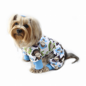 Ultra Soft Plush Minky Monkey Pajamas (Color: Blue, Option: Polyester, size: XS)