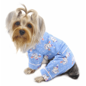 Snowman & Snowflake Flannel Pajamas with 2 Pockets (Color: light blue, Option: Cotton, size: XL)