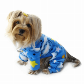 Stars and Clouds Fleece Turtleneck Pajamas (Color: Blue, Option: Polyester, size: XS)