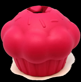 Cupcake Durable Rubber Chew Toy & Treat Dispenser (Color: pink, size: medium)