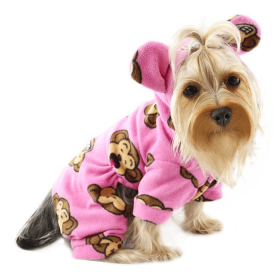 Adorable Silly Monkey Fleece Dog Pajamas/Bodysuit with Hood (Color: pink, Option: Polyester, size: XS)