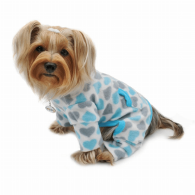Blue & Gray Hearts Fleece Turtleneck Pajamas (Color: Blue, Option: Polyester, size: XS)