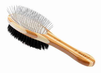 Bass Brushes- Dual Sided Pet Brush Oval Style (Color: Striped Bamboo, Option: Alloy, Wild Boar Bristle, Bamboo, size: Full)