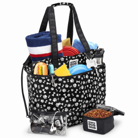 Mobile Dog Gear Dogssentials Tote Bag (Color: Black with White Paw Print, size: )