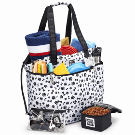 Mobile Dog Gear Dogssentials Tote Bag (Color: White with Black Paw Print, size: )
