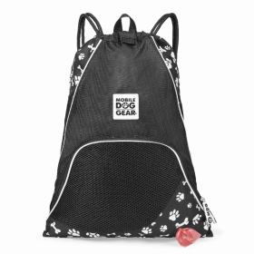 Mobile Dog Gear Dogssentials Drawstring Cinch Sack (Color: Black with White Paw Print, size: )