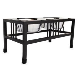 Baron Double Raised Dog Bowl - Black (size: small)