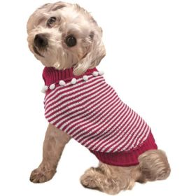 Fashion Pet Pom Pom Stripe Dog Sweater Raspberry - Small (size: M)
